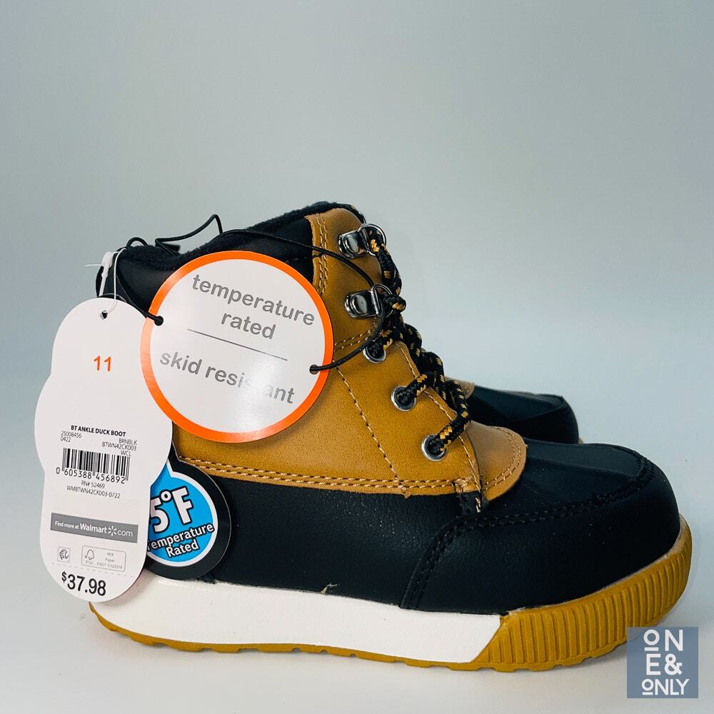 WONDER NATION Ankle Duck Boots Skid Proof Temp Rated Tan Black Toddler Sz 11 NEW